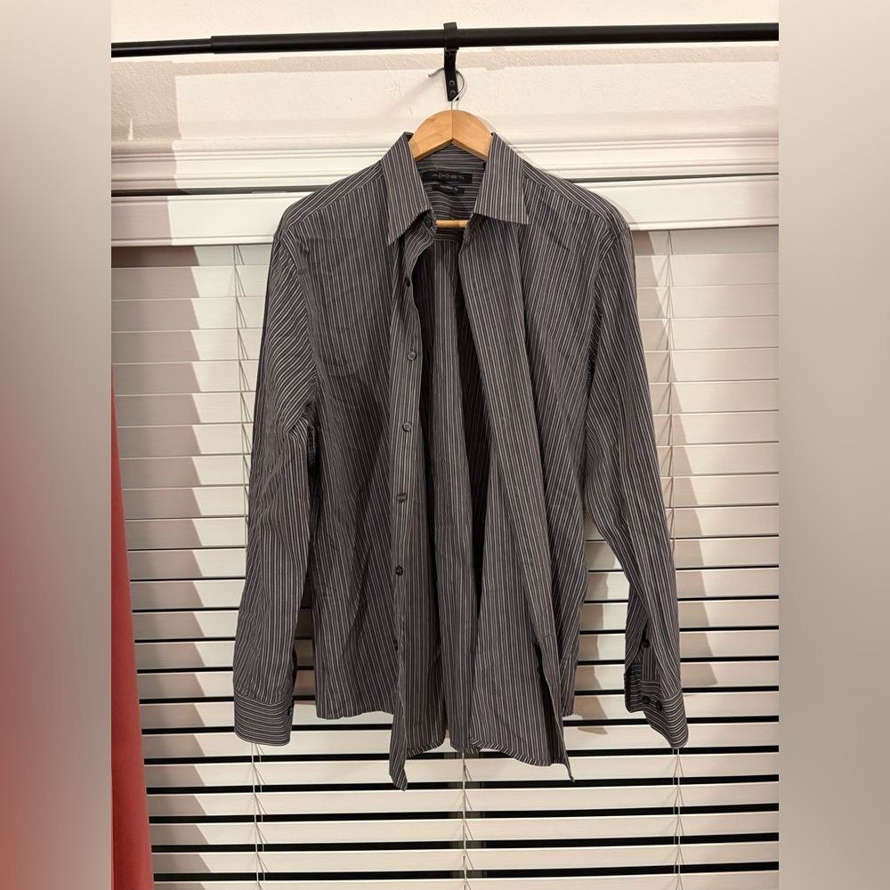 Mens Grey Pinstripe Button Down Shirt
